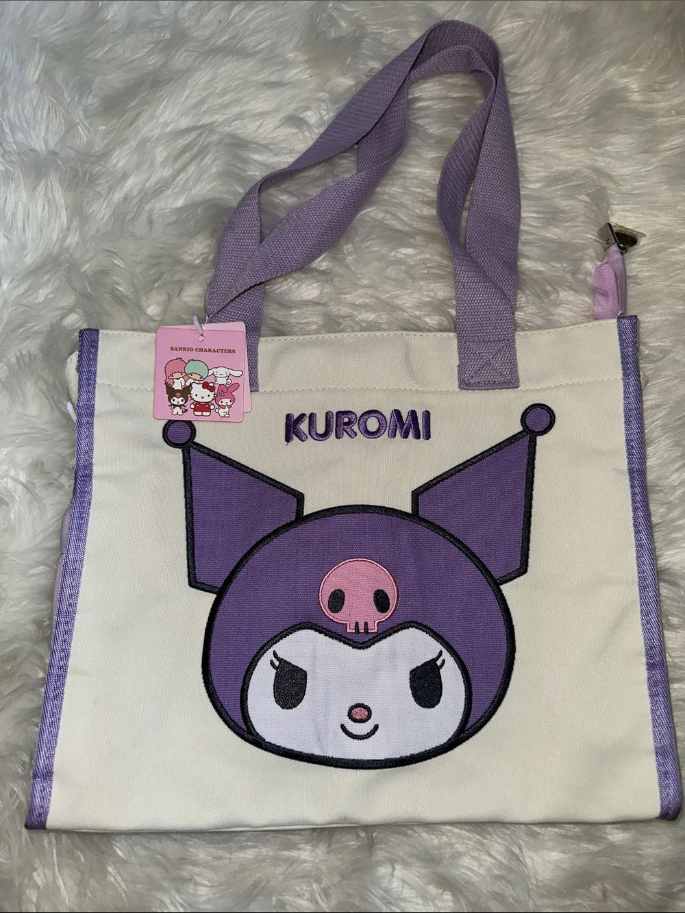 Kuromi Kids Canvas Tote Bag in Purple and White